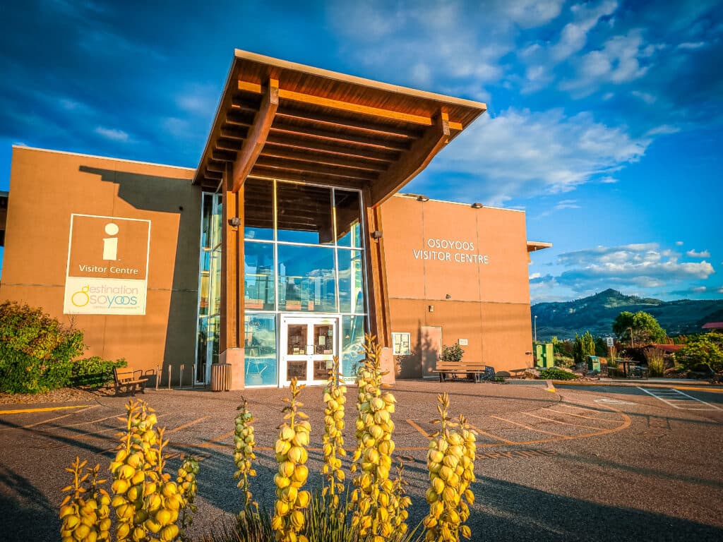 The Osoyoos Visitor Centre building at golden hour