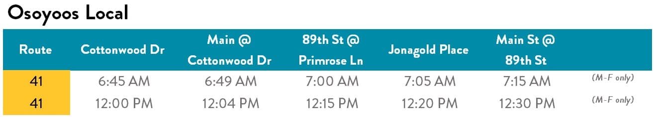 Osoyoos Local (Route 41) bus schedule